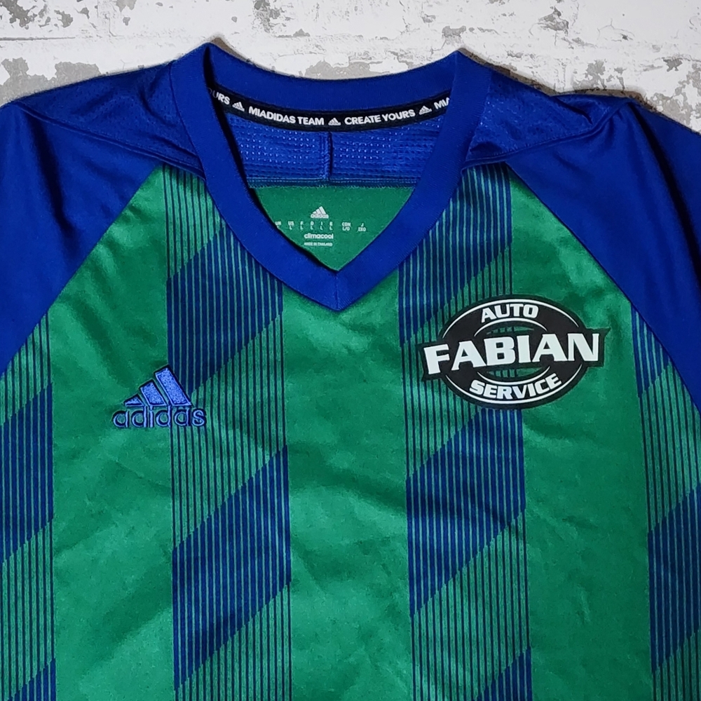 Adidas Soccer Football Bloke Kit Jersey Sponsored Men's Size L Dry Fit UK L